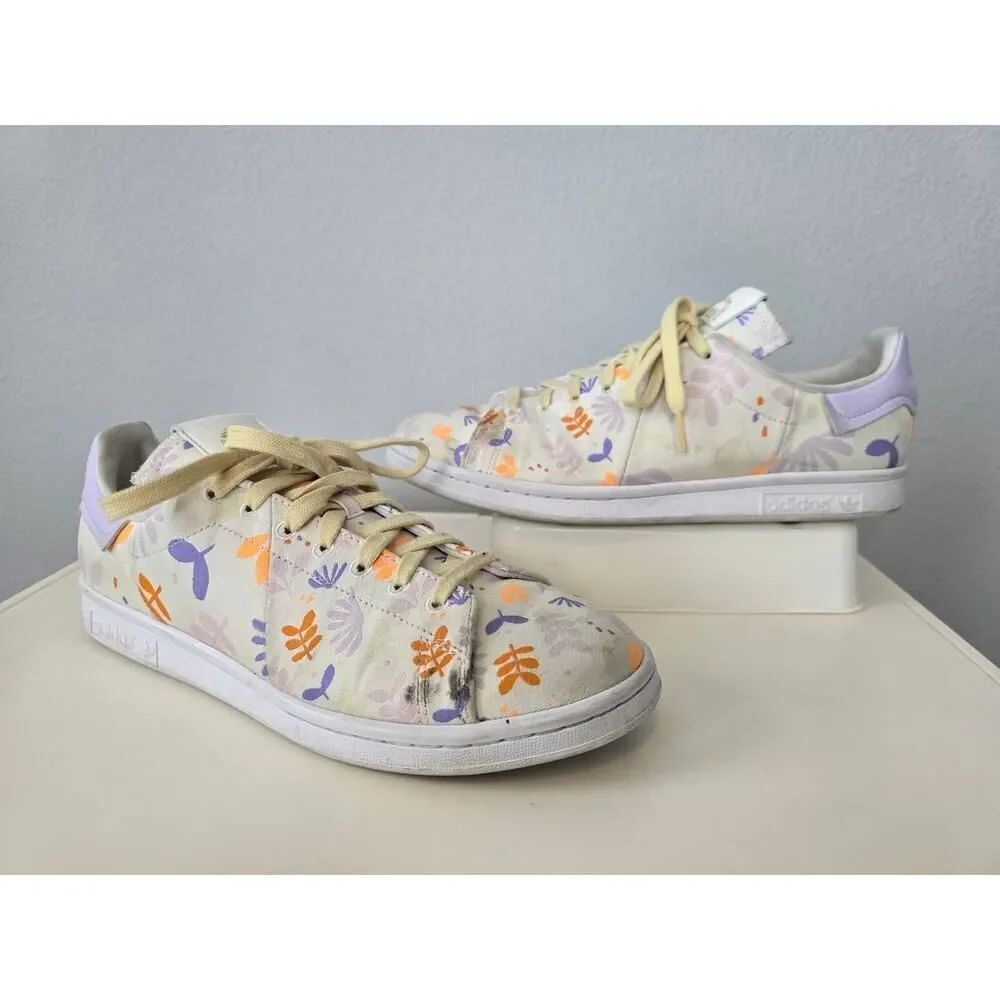 Adidas Stan Smith Women’s 10.5 Floral Pastel Canvas Sneakers Boho Streetwear